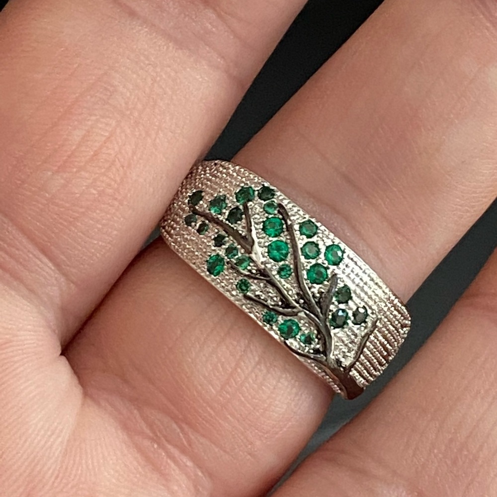 New 925 Silver Tree Branch Green Crystal Ring 💍 - Picture 3 of 4